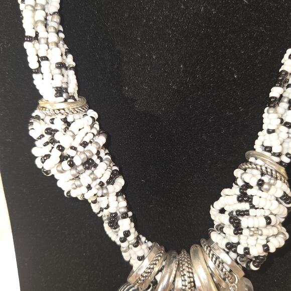 Chicos Black White Beaded Statement Necklace Small beads Costume 20" Indian - Picture 3 of 11